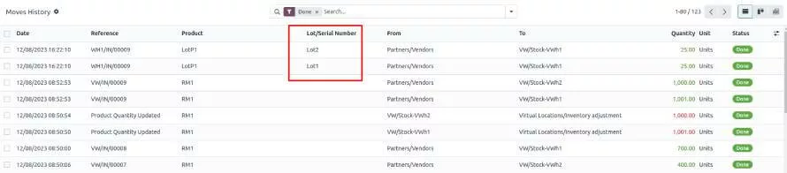 Lot/Serial Properties