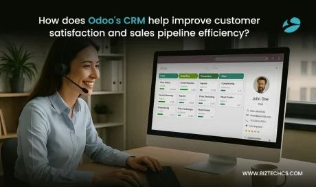 How does Odoo’s CRM help improve customer satisfaction and sales pipeline efficiency?